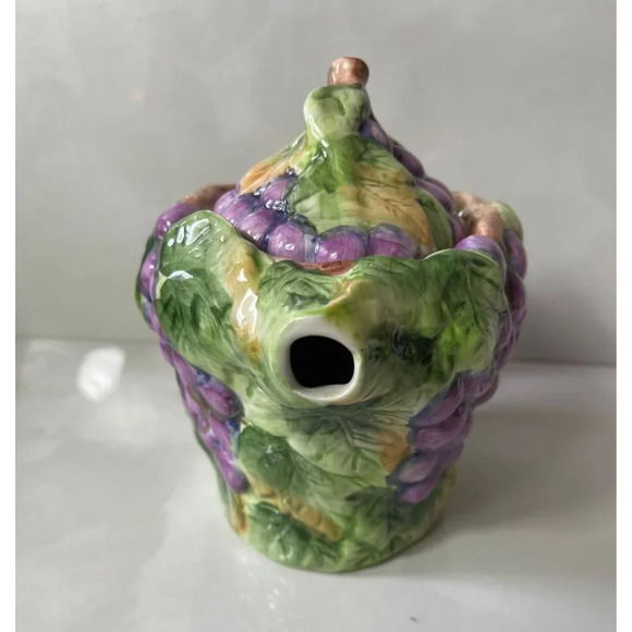 Vintage Houseware Ceramic Grapevine Teapot Purple Green - Picture 2 of 11